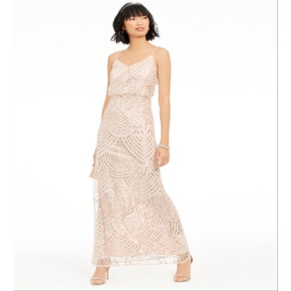 Adrianna Papell Women's Embellished Blouson Gown Brown Size 12